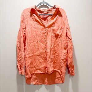 Sigrid Olsen Orange Linen Button Down Shirt Tunic Lagenlook Beachy Casual XL